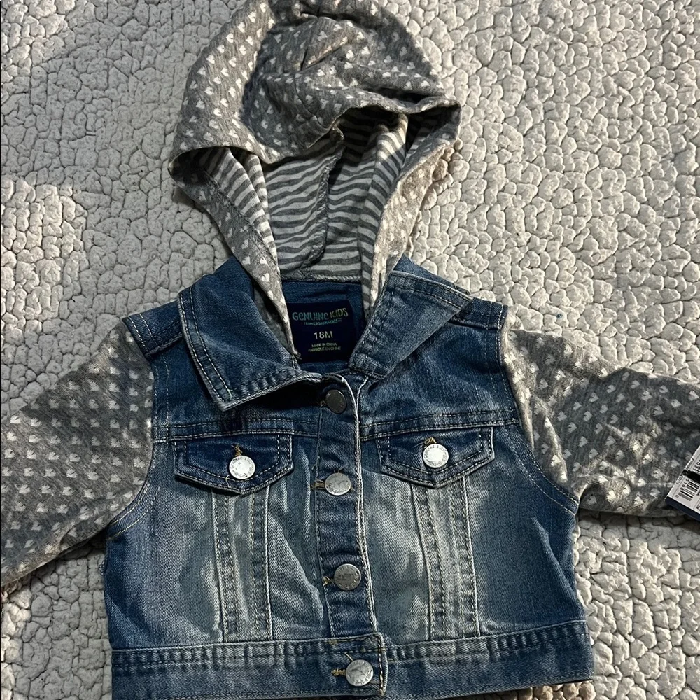 OshKosh B'gosh Blue Denim Jacket with Gray Patterned Hood